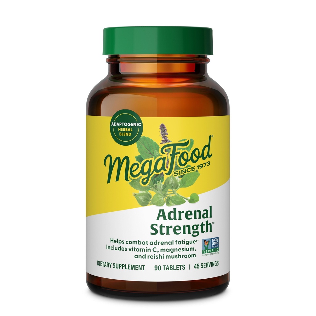 Megafood Force adrénale - Suppléments de soutien adrénal avec Ashwagandha, vitamine C, glycinate de magnésium, basilic saint, Astragalus - Réduit les niveaux de cortisol - Végétarien - 90 comprimés (45 portions)
