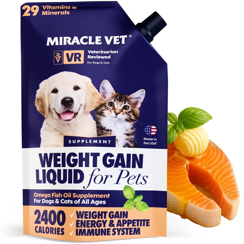 Miracle Vet High-Calorie Gainer de poids pour les chiens et les chats - Multivitamine supplément nutritionnel Gel, huile de poisson Omega, Calcium - chiot, senior, prénatal chat et vitamines de chien, suppléments pour le gain de poids