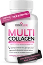 Multi collagene per le donne con acido ialuronico, vitamina C e biotina, integratore proteico del collagene con tipi I, II, III, V, X Peptidi per capelli sani, pelle, unghie e giunti, 120 capsule