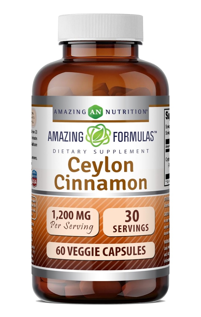 Erstaunliche Formeln Ceylon Cinnamon 1200 Mg Supplement | Vegetarische Kapseln | Non-GMO | Gluten-Free | Made in USA (1 Pack | 60 Count)