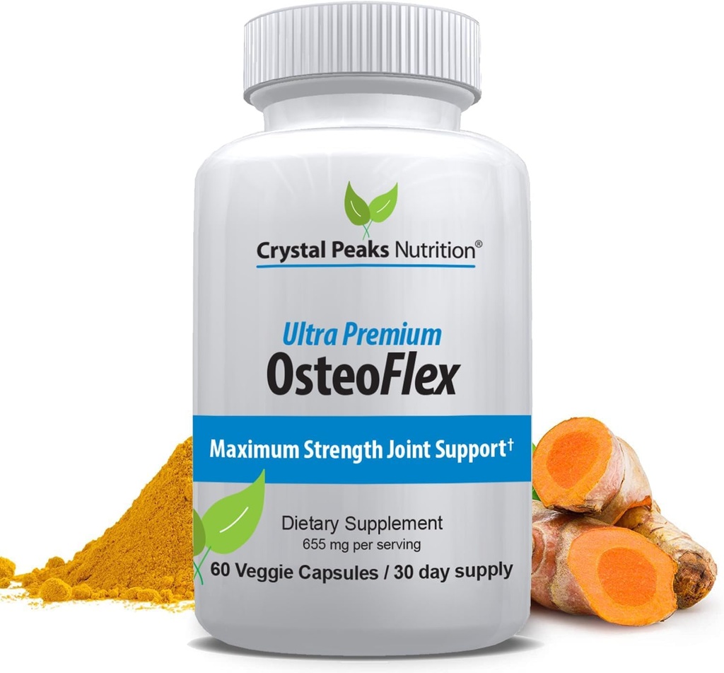 Curcuminoides organiques Ostéoflex - Turmérique naturel et biopérine pour l'absorption optimale et le soutien maximum des articulations. 60 capsules, 30 jours d'approvisionnement