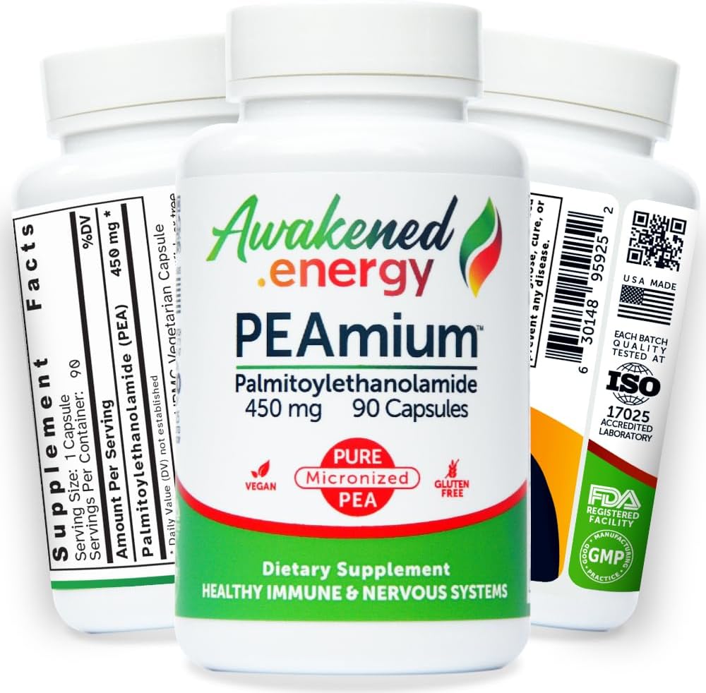 Palmitoylethanolamide 450mg Comfort Mobility Nerves Cognitive & Immune Support - Micronized High Absorption - Tutti Natural Pea - USA Made - No Additivi o Excipients – 90 Vegan Capsule Supplementi