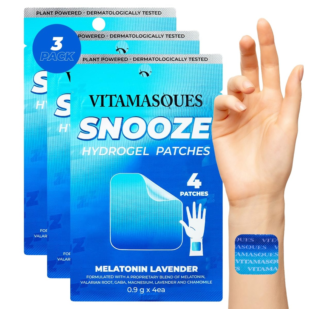 Vitamasques Sleep Patches für Erwachsene, SnoozeMe Wellness Hydrogel Patch (3-Pack) - Schlafen mit Lavender, Melatonin, & Valerian Root - Cruelty-Free, Korean Skin Care Sleep Patch