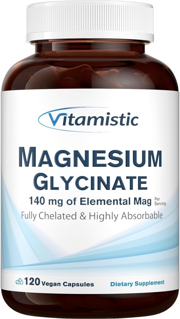 Magnesium Glycinat, Chelat, Highly Bioverfügbar, vollständig umgesetzt & Non-Buffered, Gentle on The Stomach, 140 mg Elemental Magnesium, für Schlaf, Knochen, Non GMO, 120 Vegan Caps