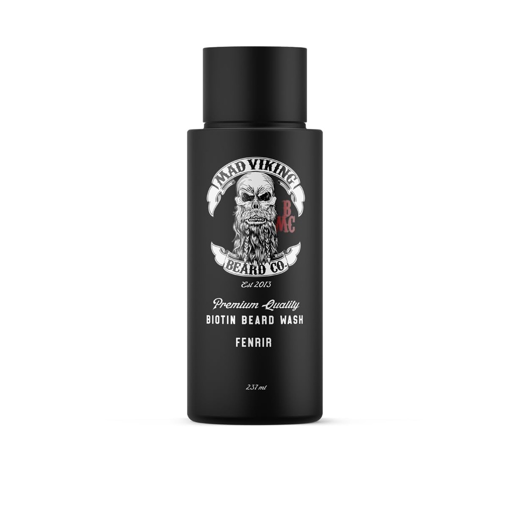 Mad Viking Fenrir Biotin Beard Wash - Feuchtigkeitsspendende Sauberkeit - Wachsen Sie einen gesunden Bart - Hergestellt mit Premium Zutaten, um Itch & Dandruff zu bekämpfen - Bourbon, Neroli, Rum & Tabak Duft, Made in the USA - 8oz