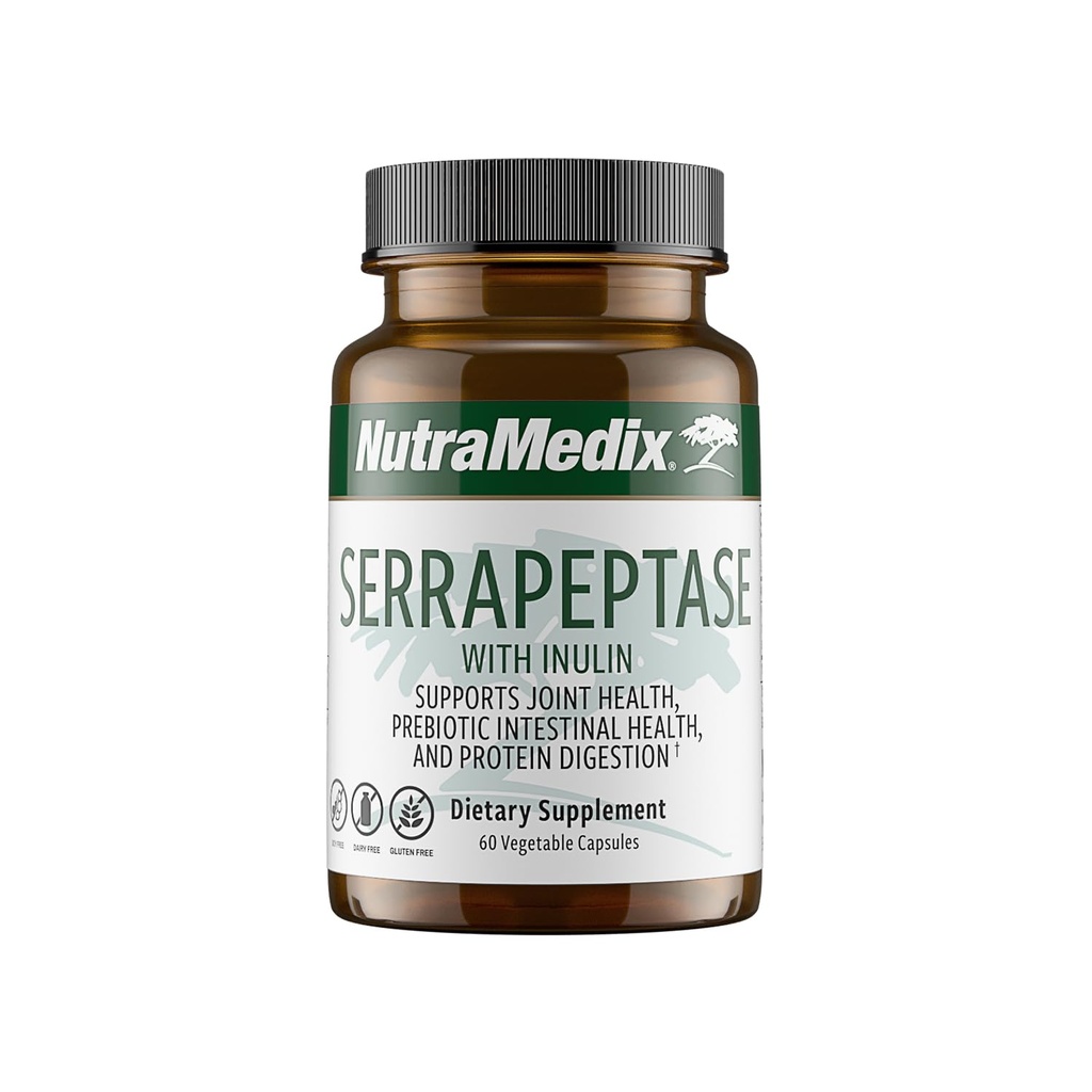 Nutramedix Serrapeptase Supplement - Proteolytische Enzyme für Verdauung + Inulin - Zur Unterstützung Verdauungsunterstützung gemacht - Gluten, Soja und Dairy-Free (60 Kapseln)