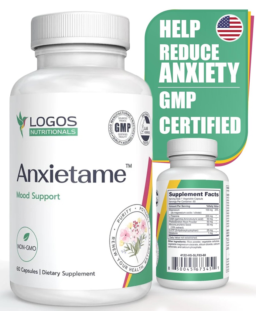 Anxietame - 60 conte, L-teanina Supplemento per sostenere la depressione e lo stress, naturale supporto per l'umore e supplemento di aiuto al sonno