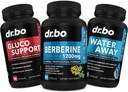 DR. BO Berberine supplément Métabolisme Support et pilules d'eau - 1200mg Berberine HCL supplément pour un soutien métabolique sain - Premium HCL 600mg par gélule et pilules d'eau rétention des diurétiques