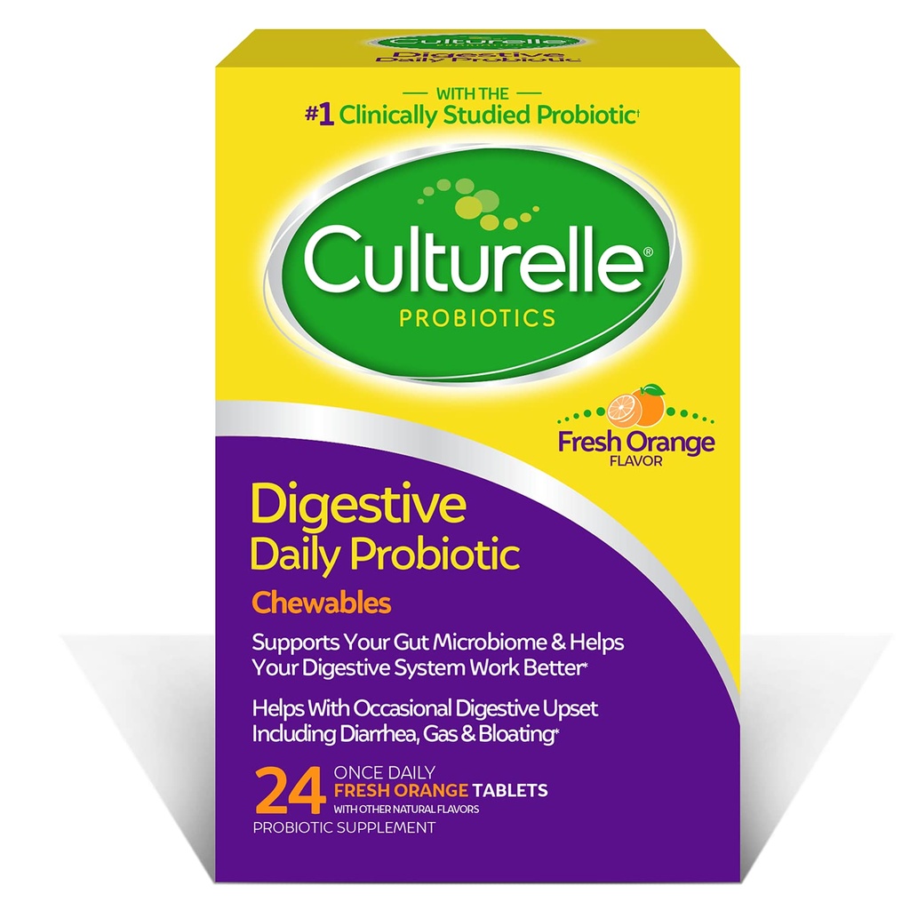Culturelle Digestive Health Daily Probiotic Chewables, Probiotic For Men and Women, Most Clinically Studyd Probiotic Strain, 10 Billion CFUs, Unterstützt Okzial Diarrhea, Gas & Bloating, 24 Count