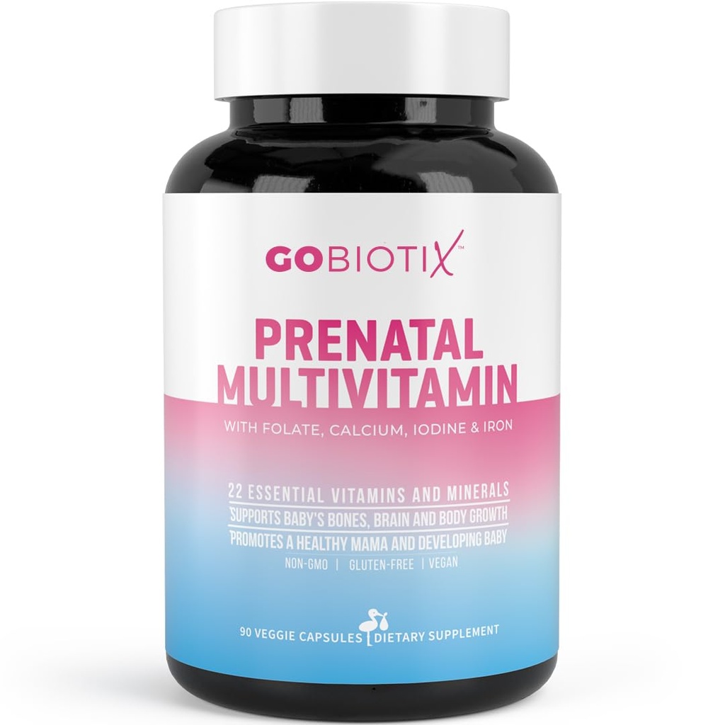 GOBIOTIX Prenatale Vitamine für Damen - Multivitamine mit Eisen, Calcium, Vitamin D2, C, Zink & Folsäure für Schwangerschaft - Pre- und Postpartum Essentials - Non-GMO - 90 Kapseln
