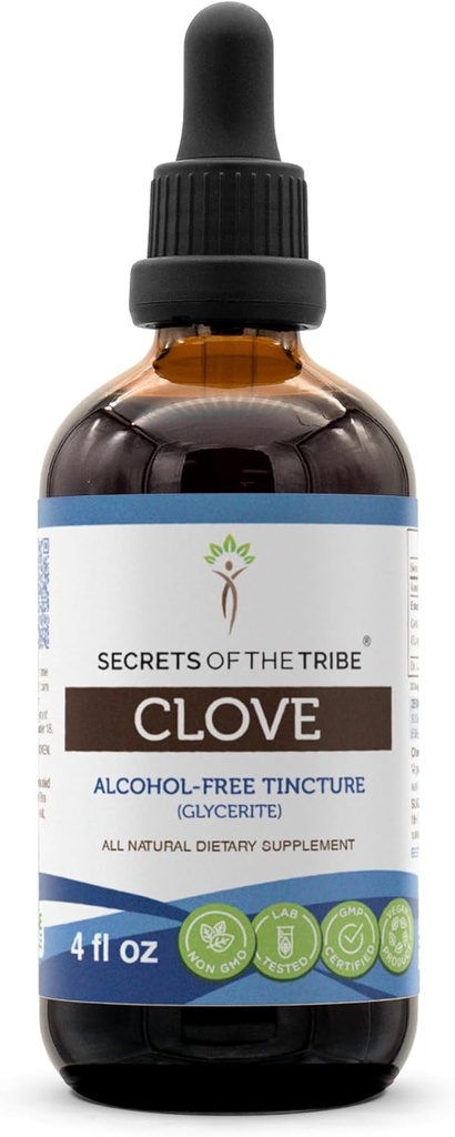 Secrets of the Tribe Clove Tincture Alcohol-Free Liquid Extract, Clove (Syzygium Aromaticum) Getrocknete Blütenknospen (4 FL OZ)