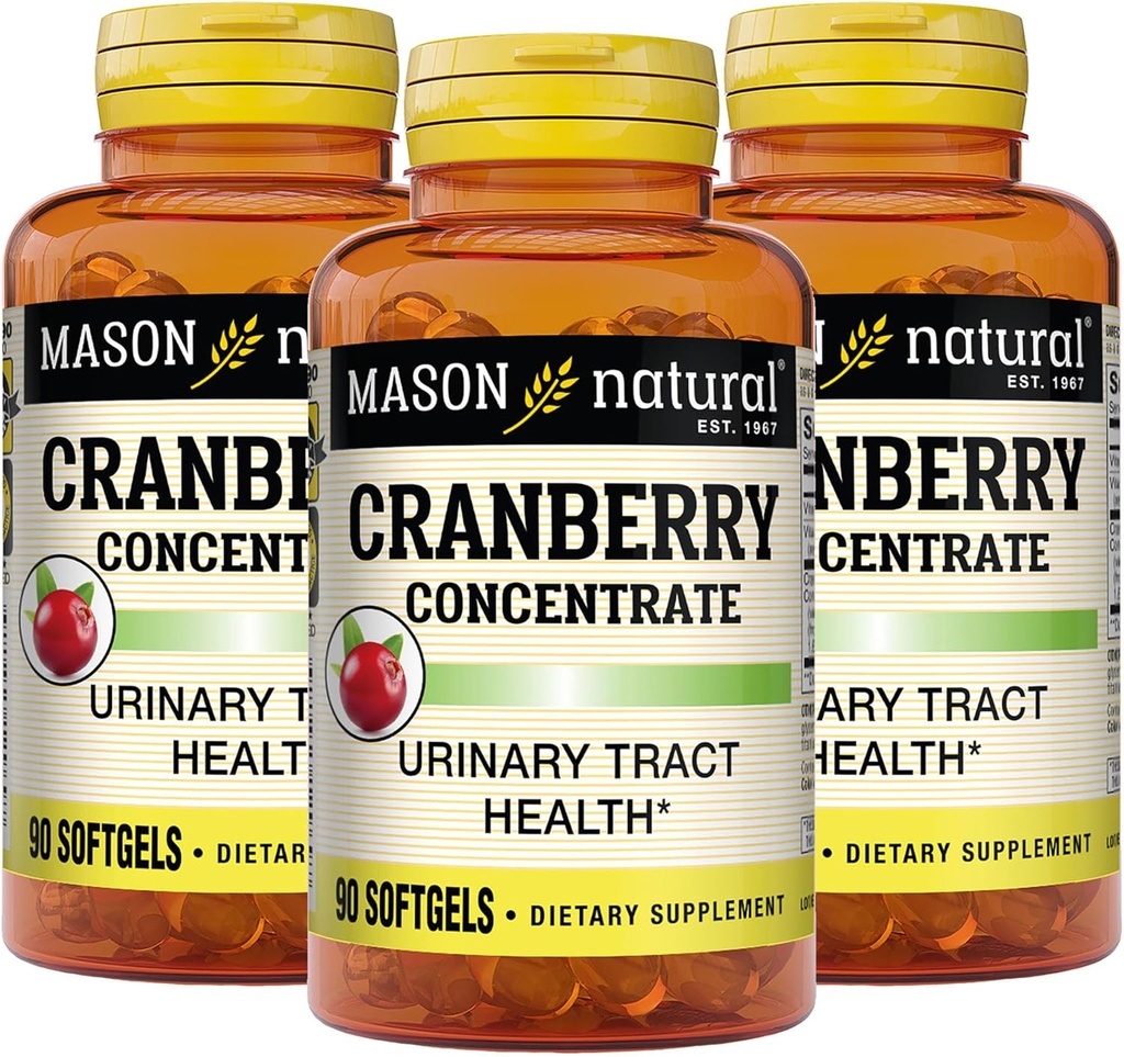 MASON NATURAL Cranberry 12:1 Konzentrat mit Vitamin C & E, unterstützt Immun- und Urinärgesundheit, 90 Kapseln, Packung mit 3