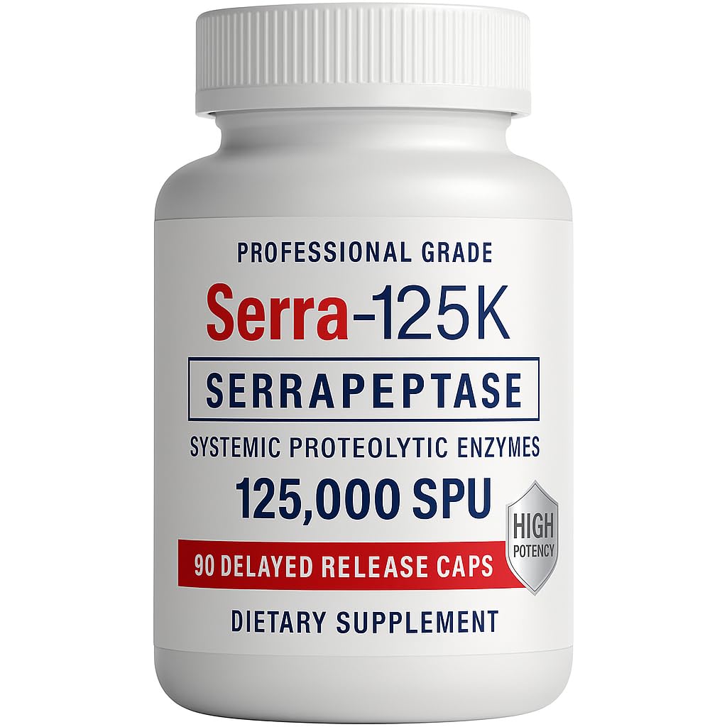 Serra-125k Extra Strength Serrapeptase 125.000 SPU, 90 Vegan Capsules, Delayed Release, Systemic Enzymes, Unterstützt gesunde Sinuses und ein gesundes Immunsystem, Non-GMO und All-Natural
