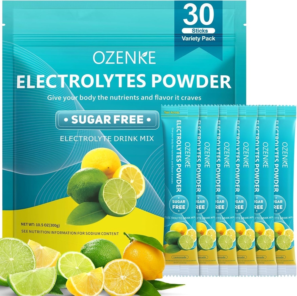 Imballaggio della polvere degli elettroliti, 30 pacchetti di idratazione dei bastoncini senza zucchero, Electrolyte Drink Mix Portable Electrolyte Packets per l'idratazione rapida, 0 Zucchero & 0 Calorie, Limonata Flavor
