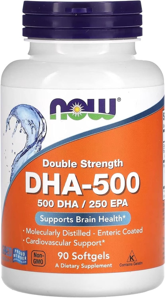 JETZT Nahrungsergänzungsmittel, DHA-500 mit 250 EPA, Molecularly Distilled, unterstützt Gehirngesundheit*, 90 Softgels
