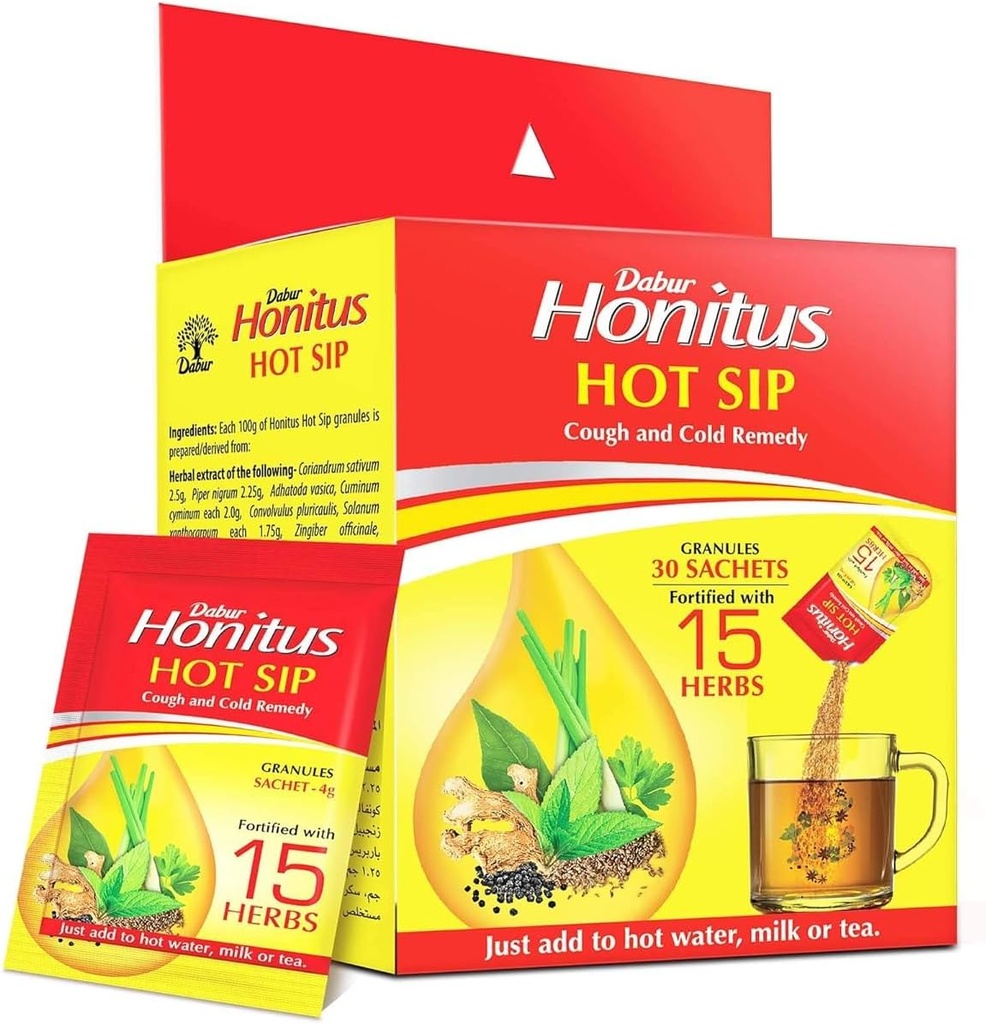 OTAA Honitus Hot Sip, Medication, 30 Sachets (4g x 30), Ayurvedic Kadha, Instant Relief von Husten, Kalt, Sore Throat, natürliche Immunität Booster, Einzigartige Mischung von 15 Kräuter Pack von 15