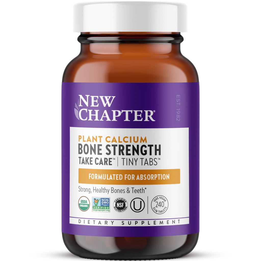 Nouveau chapitre Supplément au calcium - Onglets minces de résistance aux os à base végétale USDA Calcium biologique avec magnésium, vitamine D3+K2, pour la santé des os et la mobilité articulaire, soutien cardiaque, dose de 905 mg - 240 Onglets minuscules