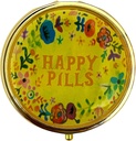 Retro Cute Pill Case Vintage Metal Pill Organizer Portable Compact Pill Box per Purse/Pocket per tenere le vitamine/Tylenol/Supplements/Fish Oil/Meds/Tablet(Porse felici con specchio,Round)