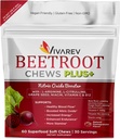 Supplément à l'oxyde nitrique de betterave - 1000 mg de poudre de betterave avec L Arginine, L Citrulline, Extrait de graines de raisin, Niacine, Vitamine C & B12 - Poêles de betterave - Boîte de 60