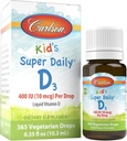 Carlson - Kid's Super Daily D3, Kinder Vitamin D Tropfen, 400 IU (10 mcg) pro Tropfen, Herzgesundheit, Immununterstützung, Vegetarisch, Flüssiges Vitamin D Tropfen, entflammt, 365 Tropfen