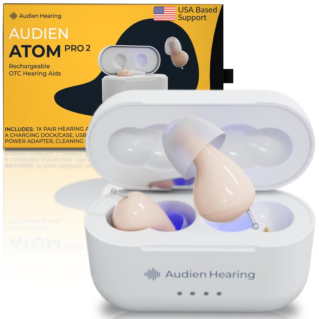 Audien Audition ATOM PRO 2 Aides auditives OTC rechargeables sans fil, design haut de gamme et presque invisible