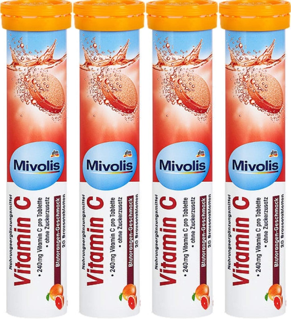 Mivolis Vitamin C Brausetabletten - Nahrungsergänzungsmittel 4 Packungen x 20 Stück | Deutschland