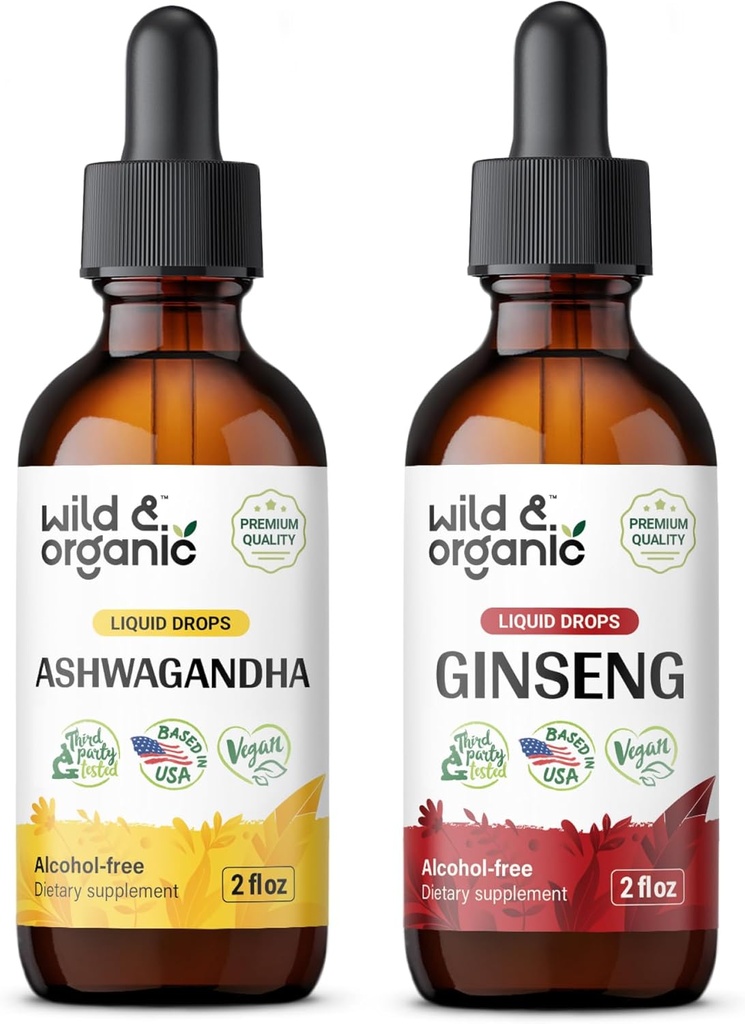 Teinture d'Ashwagandha sauvage et biologique 4 fl oz & Ginseng Teinture 4 fl oz