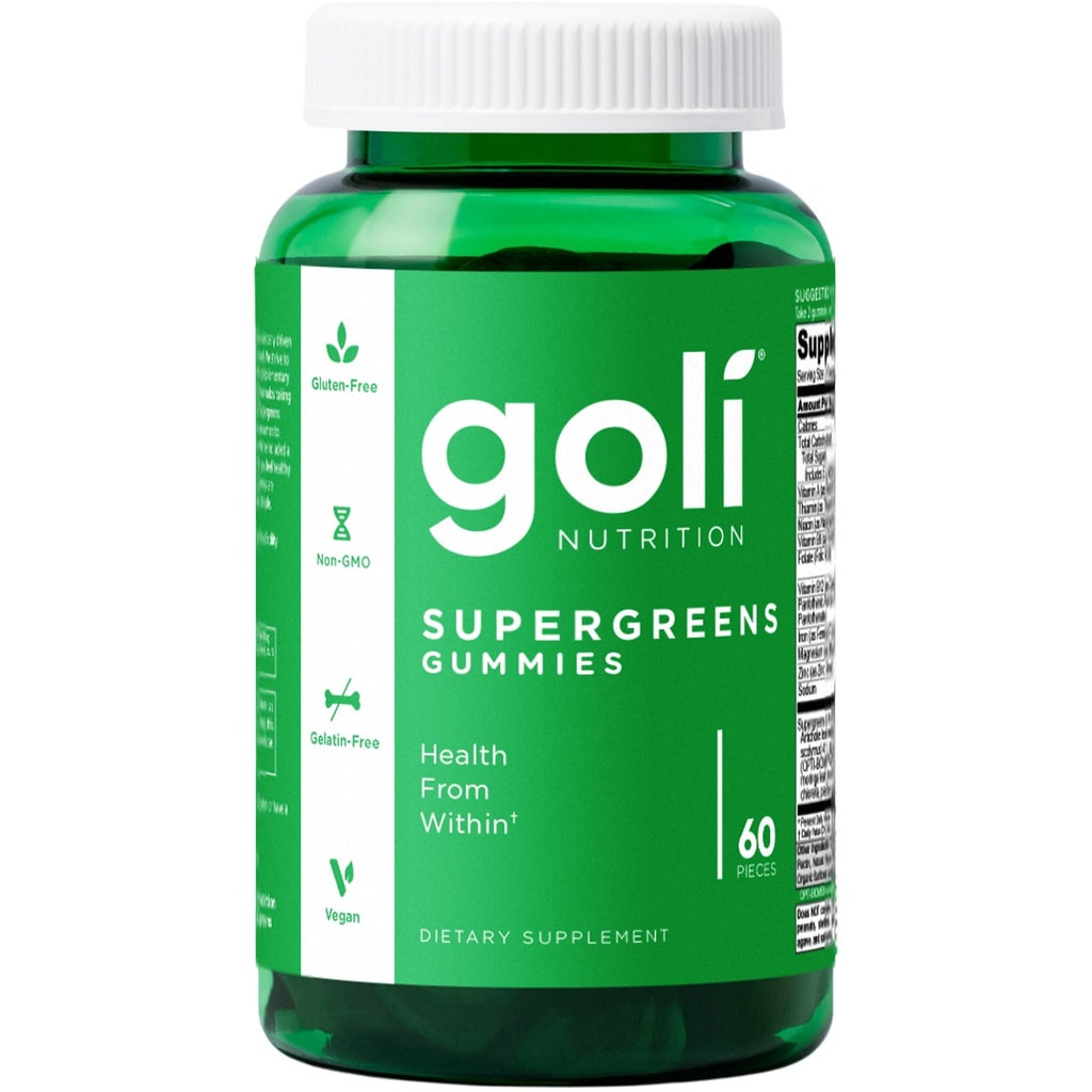 Goli Supergreens Gummies with Probiotics - Artichoke Leaf Extract, Spirulina, Kale, Vitamins A, B6, B12 - Vegan, Gluten-Free, Non-GMO