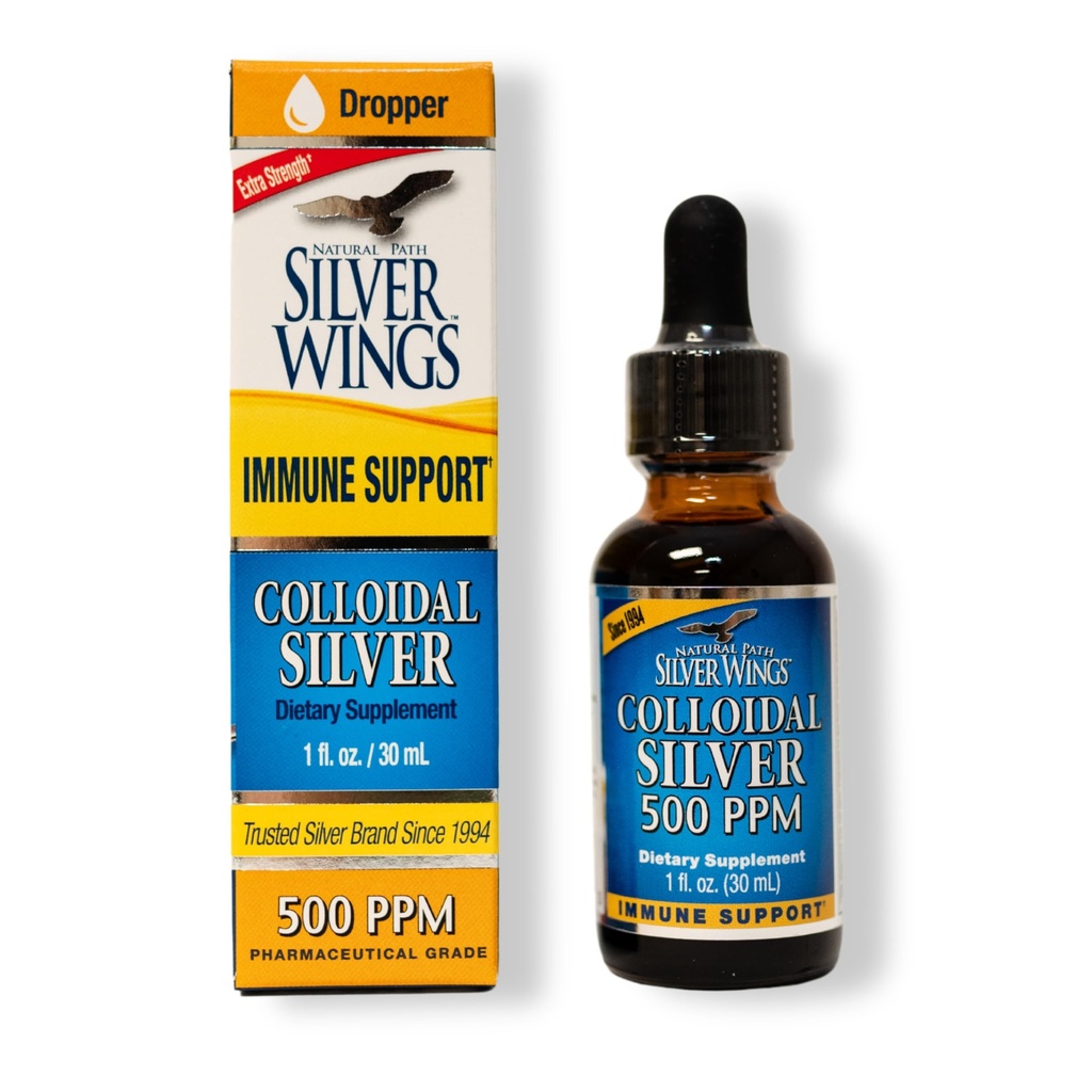 Percorso naturale Silver Wings Colloidal Silver 500PPM, Amber Brown Liquid Immune Support, 1 Fl Oz (Pack of 1)