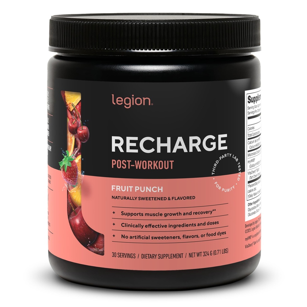 LÉGION Supplément de recharge après l'entraînement - Tous les muscles naturels Builder & Recovery Drink avec micronize créatine monohydraté. Bien sûr sucré et aromatisé, sûr et sain (Fruit Punch, 30 Servir)