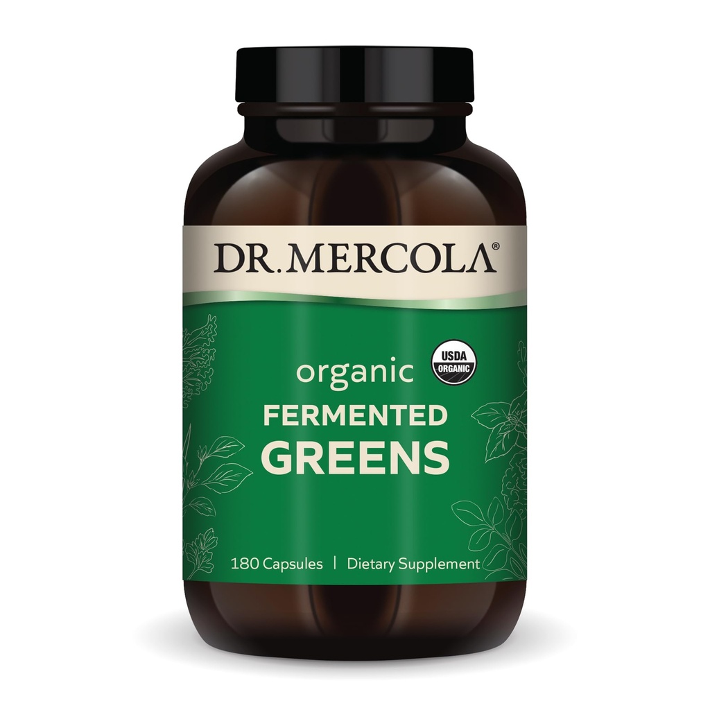 Dr. Mercola Organic Fermented Greens, 30 Serve (180 capsule), Integratore alimentare, Supporta la salute immunitaria, Non OGM, Certificato USDA Organic