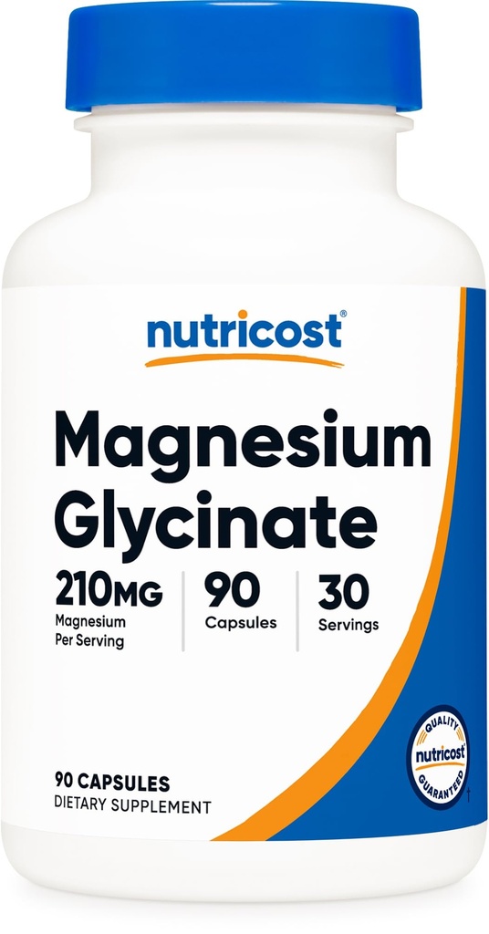 Nutricost Magnesio Glycinate Capsule (90 Capsule, 210 mg Per Serving) - Magnesio Glycinate Supplemento per Assorbimento Gentle