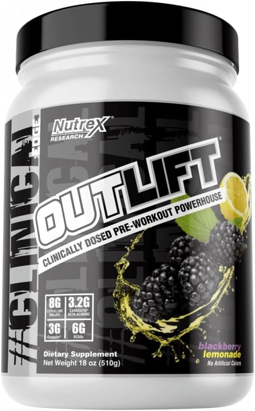 Nutrex Research Outlift Pre Workout Powder, Blackberry Lemonade 18oz, 20 Serving