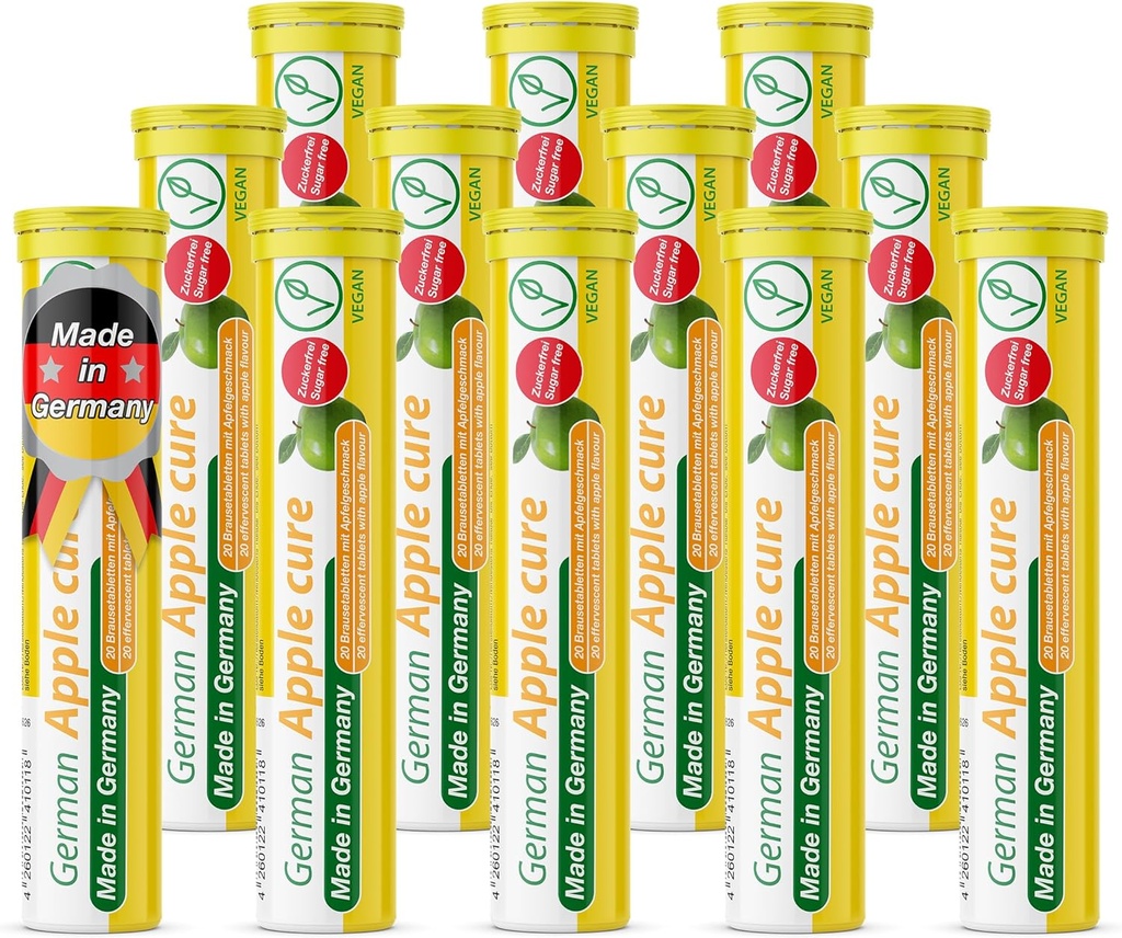 T&D German Apple Cure - 240 Vegan Drink Effervescent Tablets - Apple Flavor - Made in Germany