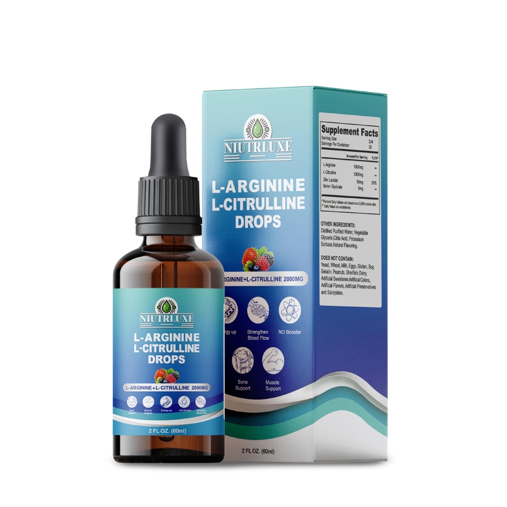 L-Arginin L-Citrulline Tropfen Flüssigkeit, L-Arginin für Männer mit Boron und Zink, hohe Absorption L-Arginin L-Citrulline Ergänzungen, Sublingual Liquid L-Arginin 1000 mg, Vegan, Non GMO, 60ml