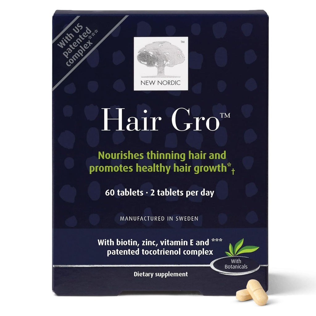 NEU NORDIC Hair GRO, Hair Growth Supplement, Biotin & Palm Fruit Extract Tocotrienole für natürliches Wachstum, 60 Count (Paket von 1)