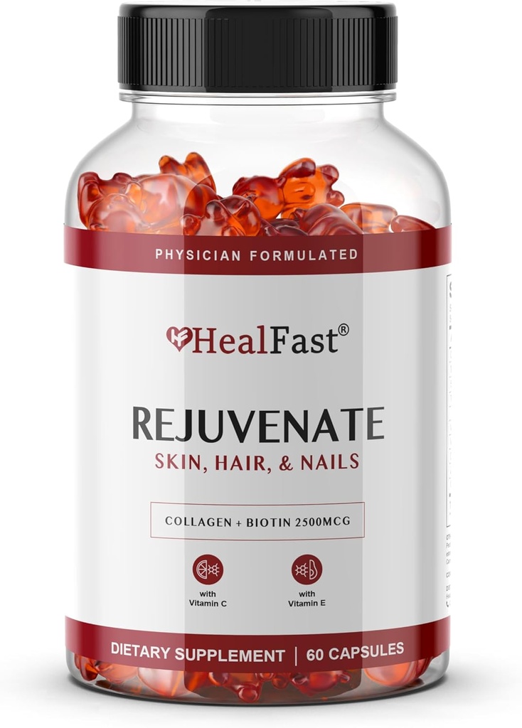 HealFast Rejuvenate Vitamin and Mineral Gummy Supplement - Kollagengummis + Vitamine, Biotin und Zink - Anti Aging Beauty & Skin Supplement Klinisch-Studied & Physician Formuliert - 60 Zähler