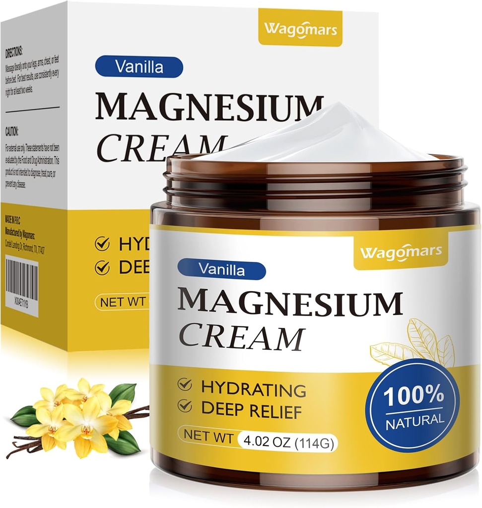 Crema di Magnesio per il Sonno - Naturale Lozione di Magnesio Topico per Cinture di Dolore e Gambe, Rilassamento Muscolare, Calma - Burro Di notte Corpo per Idratazione Profonda - Sicuro per Bambini (Vanilla)