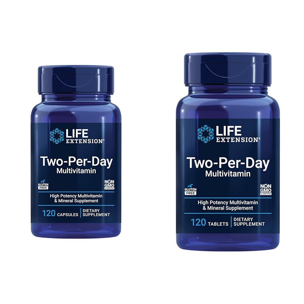 Prolongation de la durée de vie Multivitamines deux fois par jour 120 capsules et 120 comprimés - Vitamines B, C, D, zinc et plus de 25 vitamines, minéraux et extraits