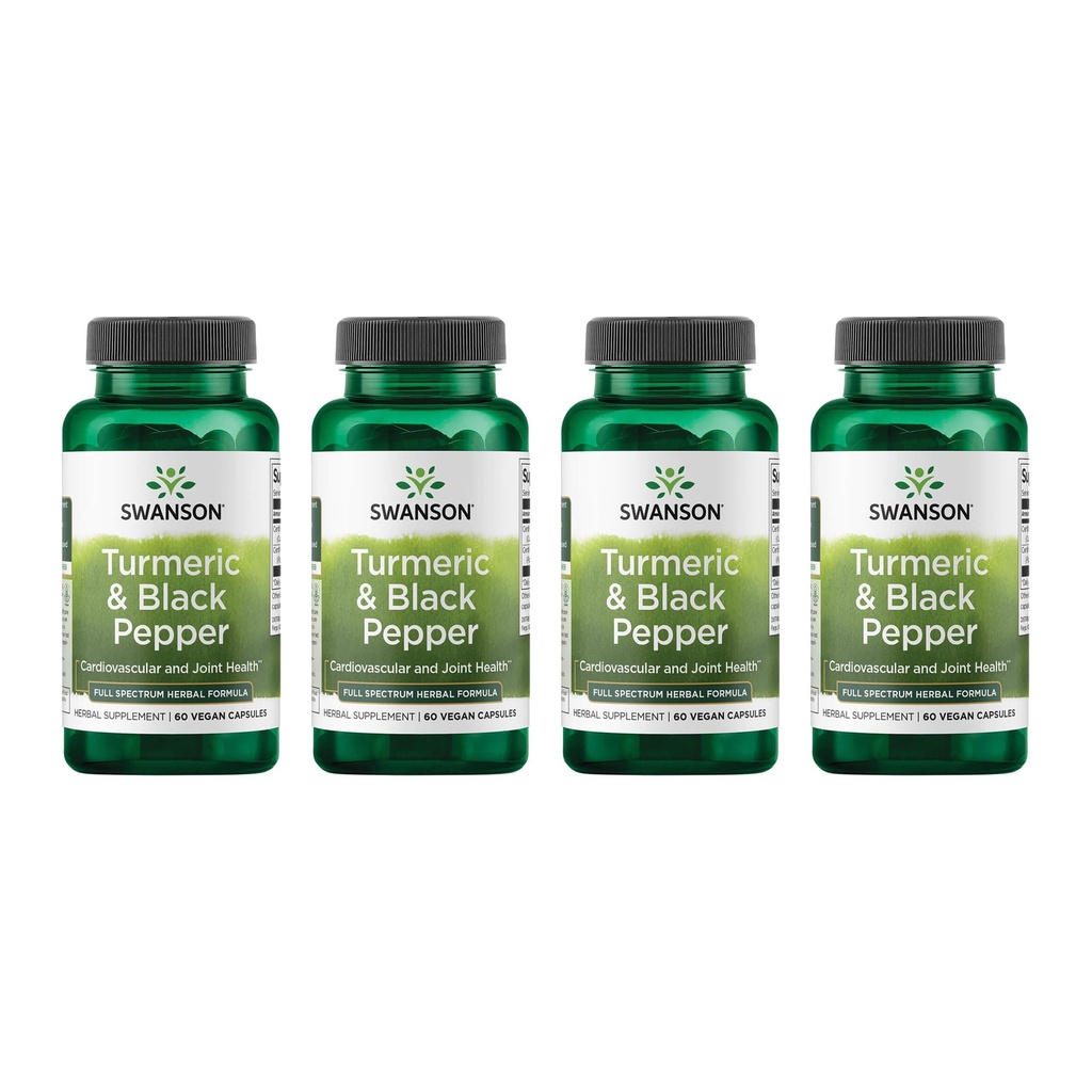 Swanson Turmeric & Black Pepper - Organic Joint Health, Heart Health, Digestion, & Liver Support Supplement - Natürliche Formel für verbesserte Bioverfügbarkeit & Absorption - (60 Veggie Kapseln) 4 Pack