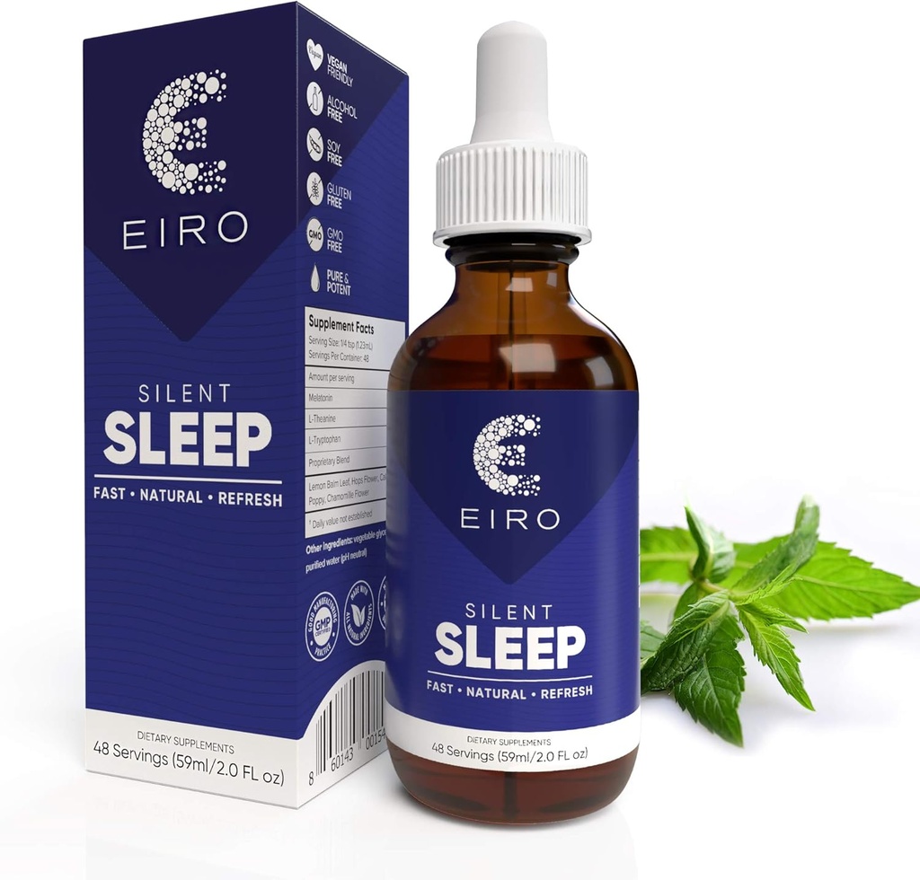 EIRO Silent Sleep Iglesias -Tutti i liquidi naturali Sleep Aid Remedy, con Melatonin, L-teanina, Camomilla fiore & more
