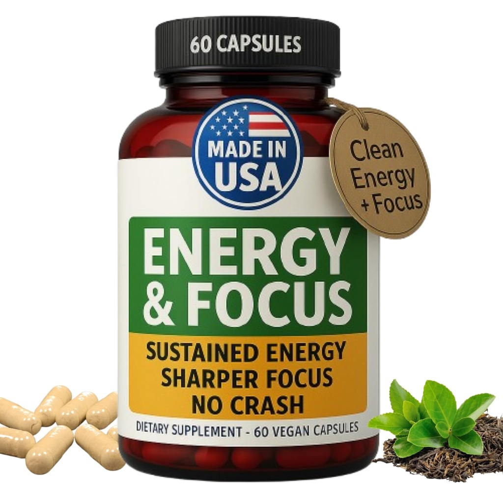 Green Regimen Energy & Focus Capsules - Natürliche Nootropic Ergänzung für anhaltende psychische Klarheit, Enhanced Concentration & Alertness - No Crash, Vegan, Non-GMO - 60 Caps