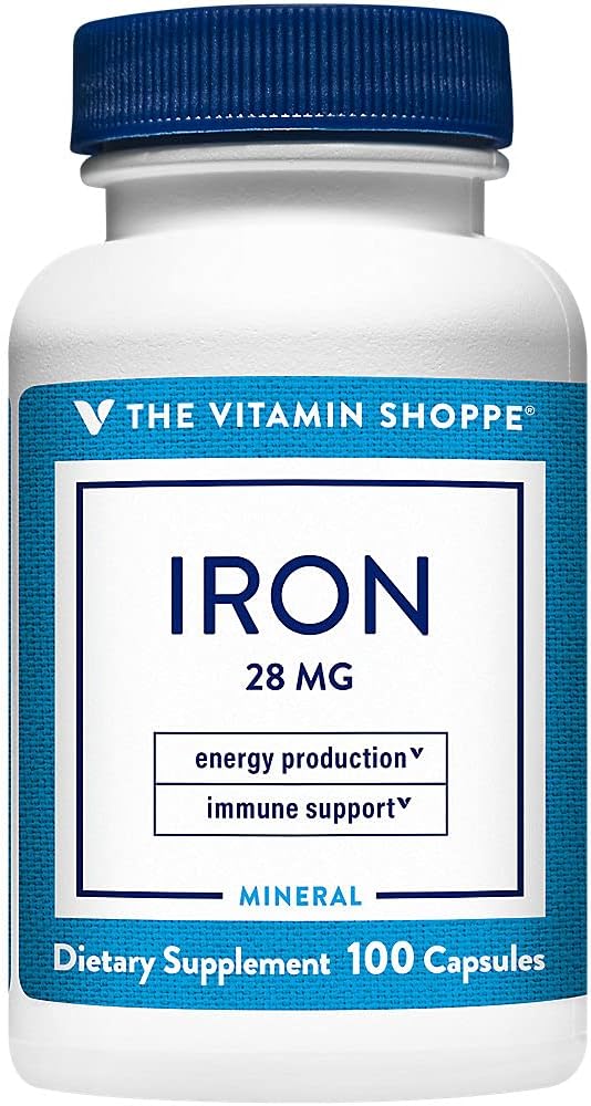 Der Vitamin Shoppe Iron 28G, gut absorbierte Formen von Eisen, unterstützt Immun-Gesundheit & Energie-Produktion, Essential Mineral, Einmal täglich (100 Kapseln)