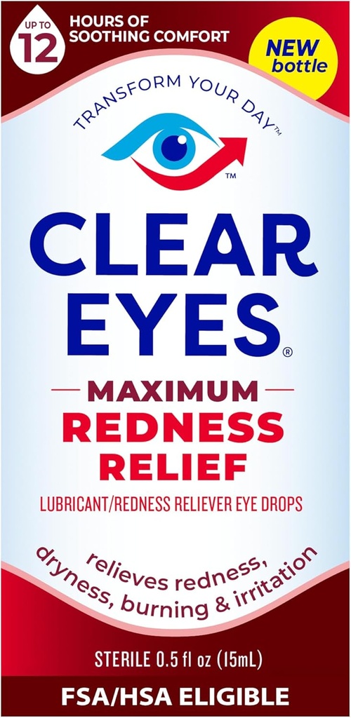 Yeux clairs : gouttes oculaires maximales de soulagement de la rougeur : 0,5 FL OZ