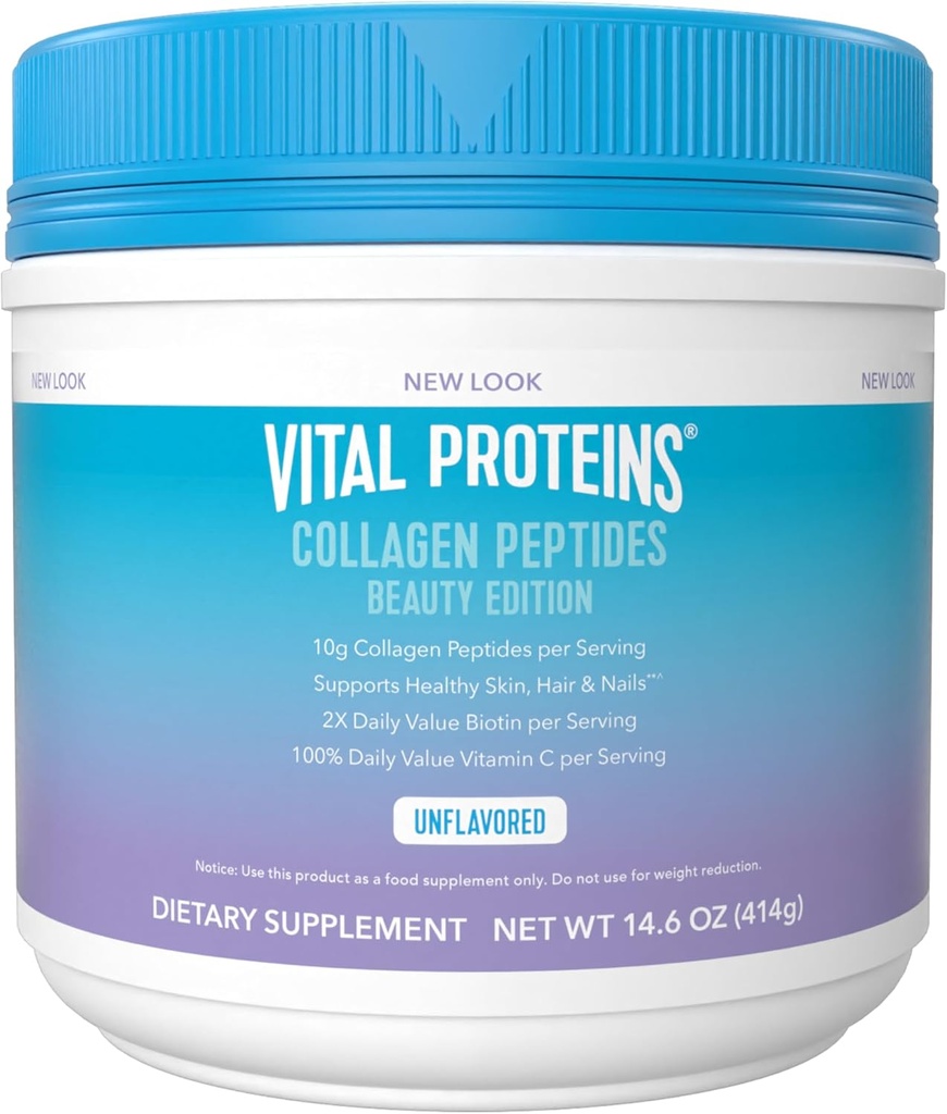 Vital Proteins Collagen Peptides Beauty Edition—10g Collagen con Biotina, Vitamina C e Zinco.