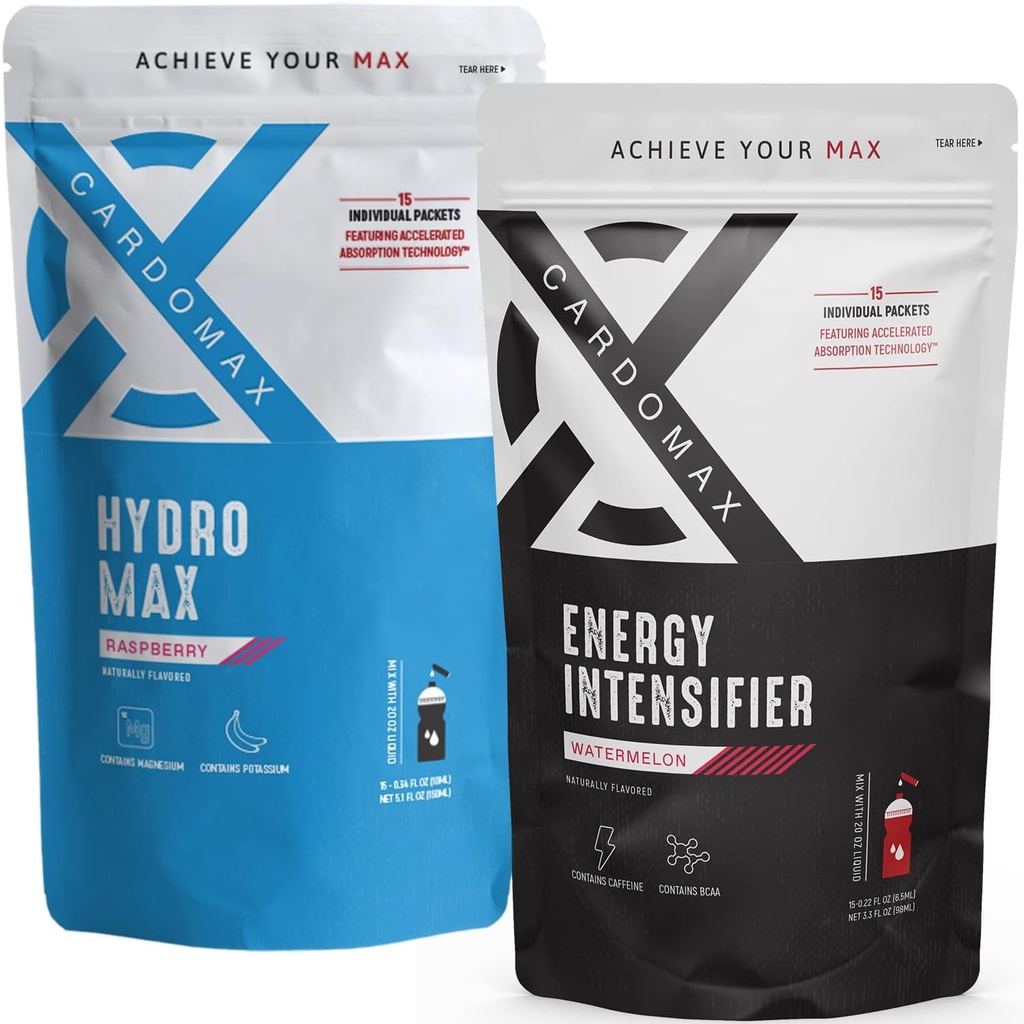 CardoMax - Energieverstärker (Watermelon) & Hydromax Flüssige Hydration (Raspberry) 30 Packet Bundle