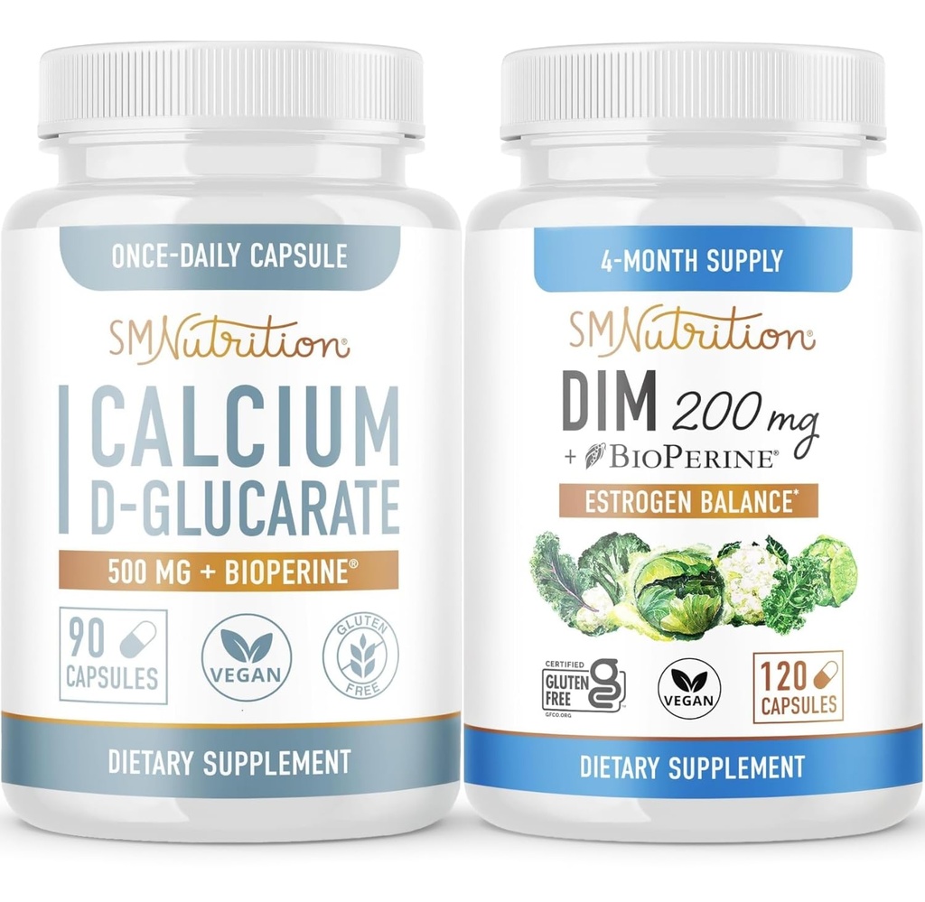 SMNutrition 200mg DIM Ergänzung mit Calcium D-Glucarate | Hormon Balancing Bundle mit DIM Diindolylmethan Kapseln (120 Portionen) und Vegan Gluten Free Non-GMO CDG Supplement (90 Portionen)