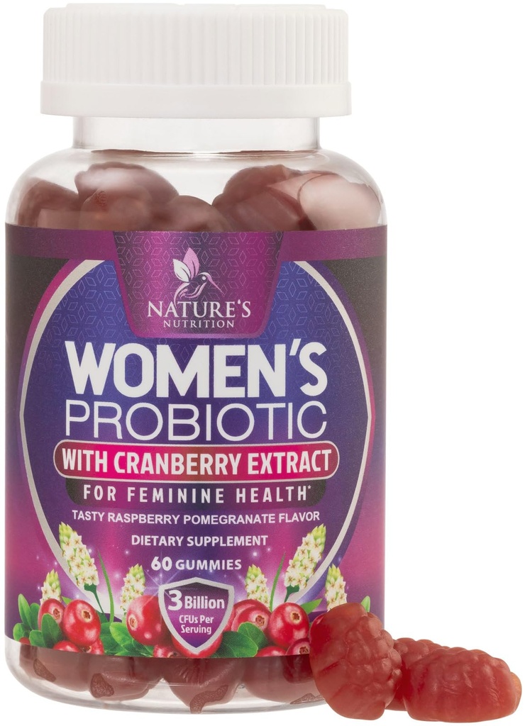 Probiotici per Donne Gummies con Mirtillo - 6 Strains Premium per PH Balance, Salute Digestiva, Supporto vaginale e immunitario, 3 miliardi di CFU, Gummy Probiotico femminile per la salute femminile - 60 Gummies