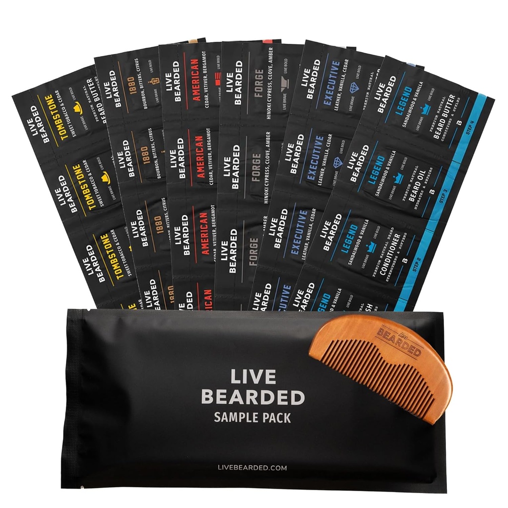 Live Bearded Beard Oil and Butter Grooming Kit Sample Pack mit Comb, Bonus Geschenk - All-Natural Ingredients Shea, Argan, Jojoba - Growth Support - Made in the USA