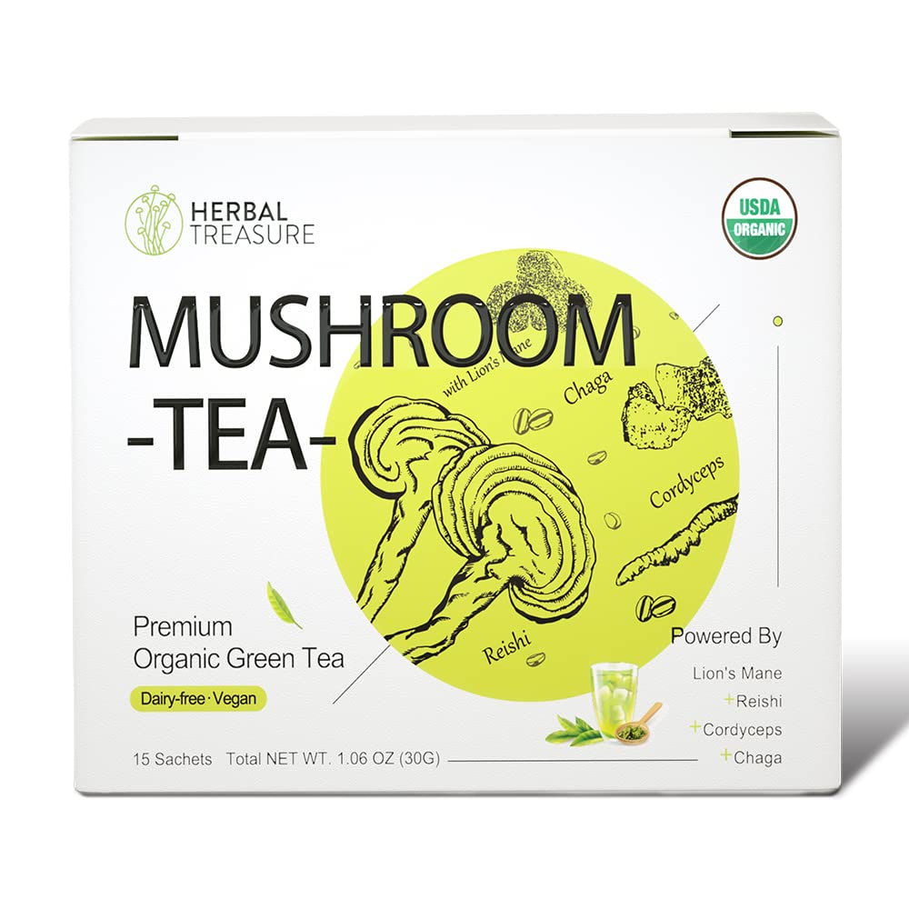 WL Kräuter Schatz Mushroom Grüner Tee mit Lions mane Reishi Cordyceps Chaga 15 Count